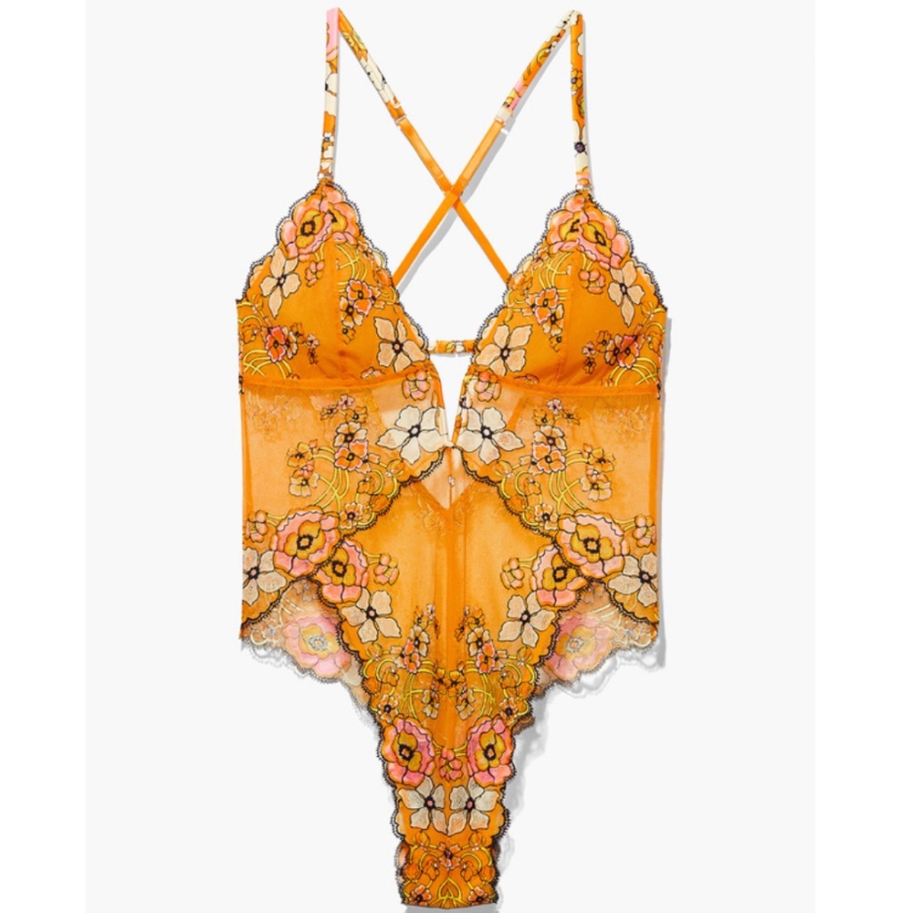 Savage X Fenty Orange Floral Lace Teddy